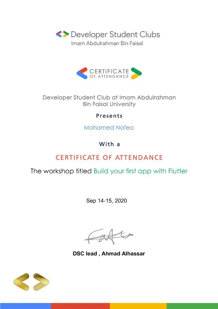 Flutter Workshop Certificate